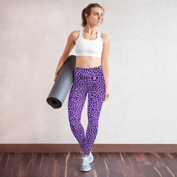 Purple Cheetah Print Yoga Leggings, Colorful Premium Quality Animal Print Active Wear Fitted Leggings Sports Long Yoga & Barre Pants - Made in USA/EU/MX (US Size: XS-6XL)