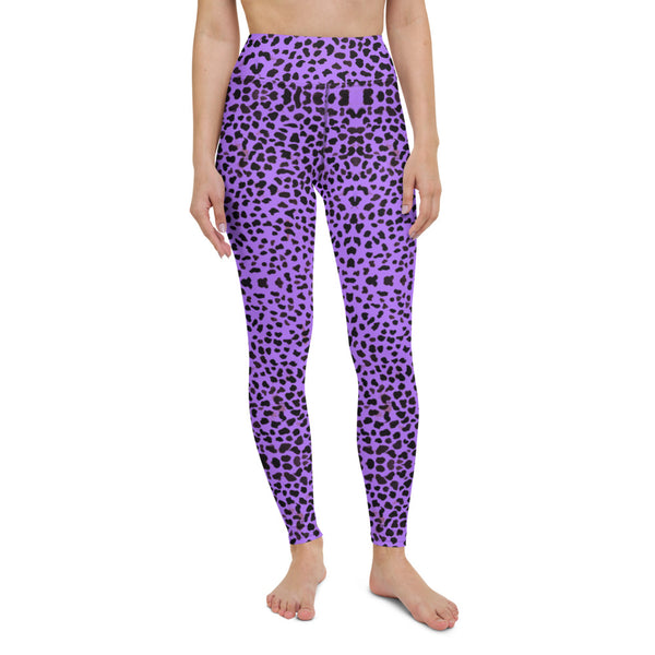 Purple Cheetah Print Yoga Leggings, Colorful Premium Quality Animal Print Active Wear Fitted Leggings Sports Long Yoga & Barre Pants - Made in USA/EU/MX (US Size: XS-6XL)