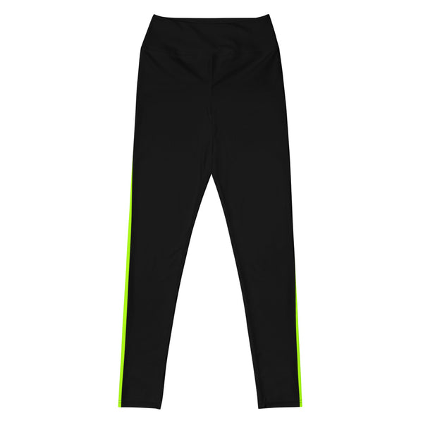 Black Neon Green Yoga Leggings, Vertical Striped Active Wear Fitted Leggings Sports Long Yoga & Barre Pants - Made in USA/EU/MX (US Size: XS-6XL)