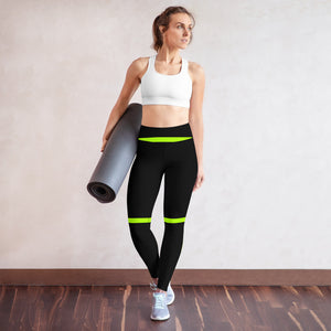 Neon Green Striped Yoga Leggings, Black Green Horizontal Stripes Women's Long Tight Pants Workout Fitted Leggings Sports Long Yoga Pants w/ Inside Pockets - Made in USA/EU/MX (US Size: XS-XL)    