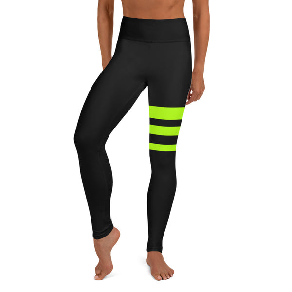 Neon Green Stripes Yoga Leggings, Striped Long Active Wear Fitted Leggings Sports Long Yoga & Barre Pants - Made in USA/EU/MX (US Size: XS-6XL)