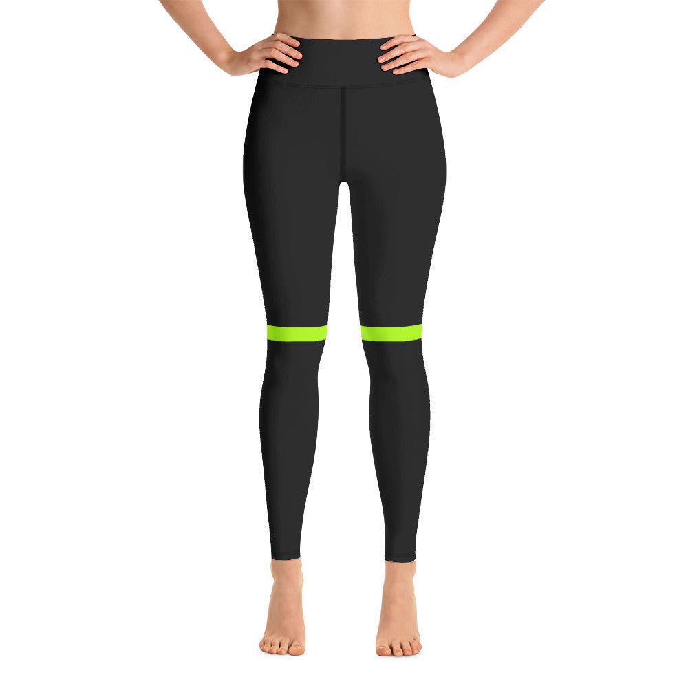Neon Green Striped Yoga Leggings, Black Green Vertical and Horizontal Stripes Women's Long Tight Pants Workout Fitted Leggings Sports Long Yoga Pants w/ Inside Pockets - Made in USA/EU/MX (US Size: XS-XL) 