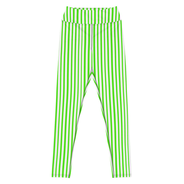Green White Striped Yoga Leggings, Vertical Stripes Colorful Women's Long Tight Pants Workout Fitted Leggings Sports Long Yoga Pants w/ Inside Pockets - Made in USA/EU/MX (US Size: XS-XL)    