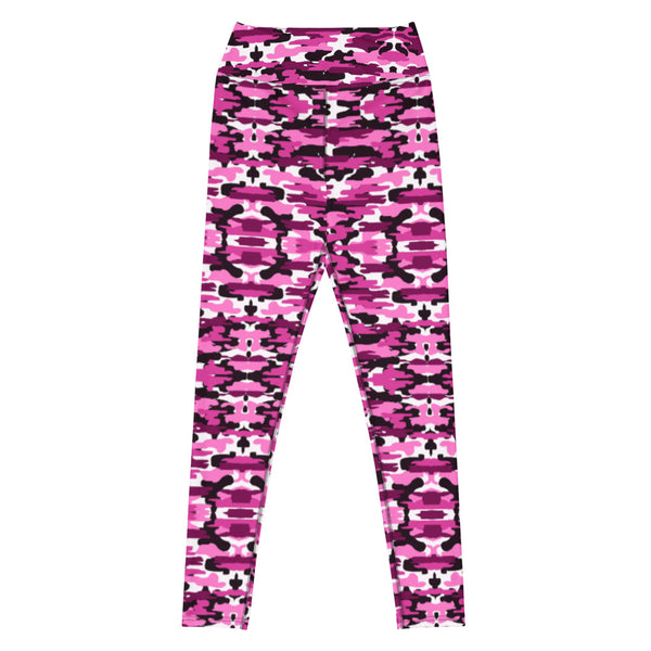 Pink Purple Camo Yoga Leggings, Military Camouflaged Army Printed Long Yoga Pants, Designer Premium Quality Active Wear Fitted Leggings Sports Long Yoga & Barre Pants - Made in USA/EU/MX (US Size: XS-6XL)