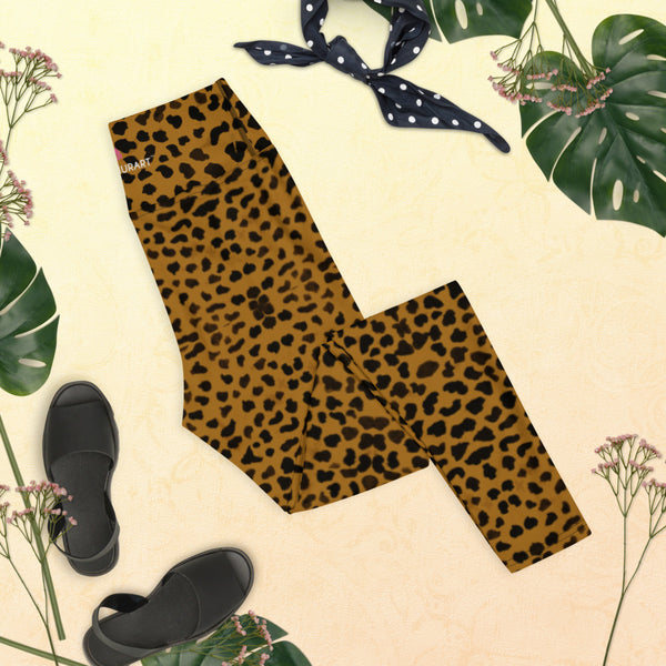 Tan Cheetah Print Yoga Leggings, Brown Leopard Abstract Animal Print Tights Leopard Animal Print Long Women's Gym Tights, Best Designer Women's Tights Long Yoga Pants, Designer Premium Quality Active Wear Fitted Leggings Sports Long Yoga & Barre Pants - Made in USA/EU/MX (US Size: XS-6XL)