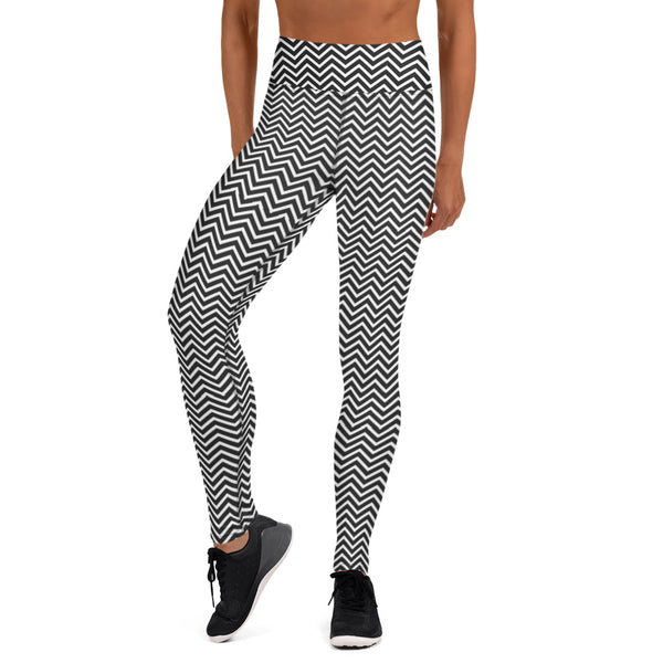 White Black Chevron Yoga Leggings