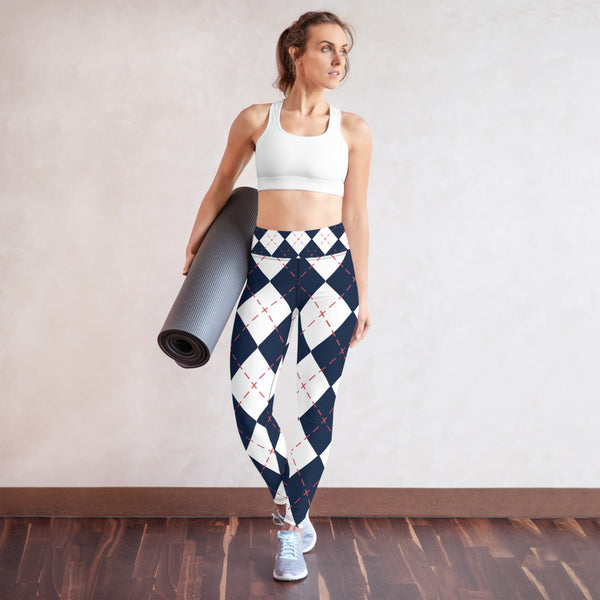 Blue White Plaid Yoga Leggings