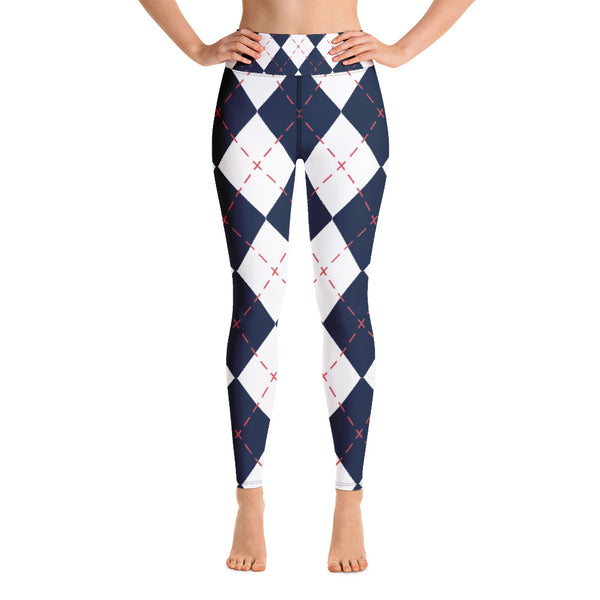 Blue White Plaid Yoga Leggings