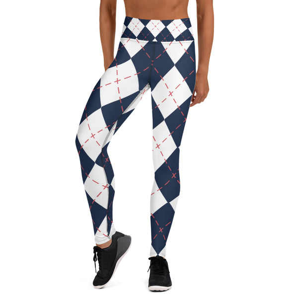 Blue White Plaid Yoga Leggings