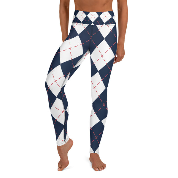 Blue White Plaid Yoga Leggings