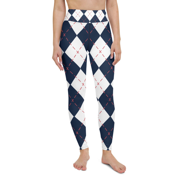 Blue White Plaid Yoga Leggings