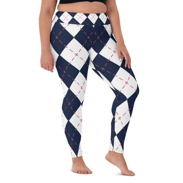 Blue White Plaid Yoga Leggings