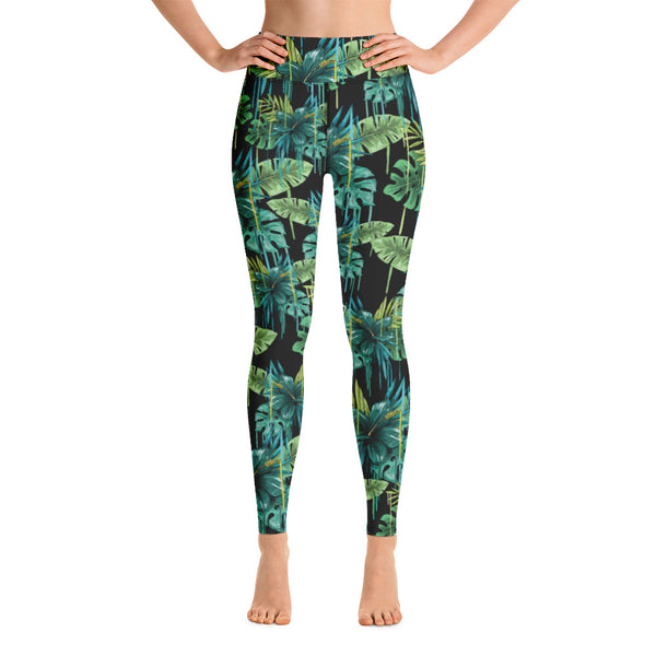 Black Tropical Yoga Leggings