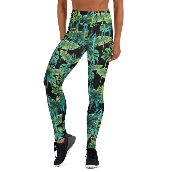 Black Tropical Yoga Leggings