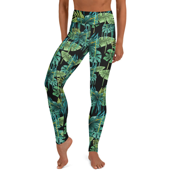 Black Tropical Yoga Leggings