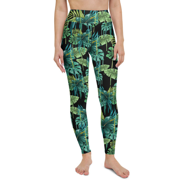 Black Tropical Yoga Leggings