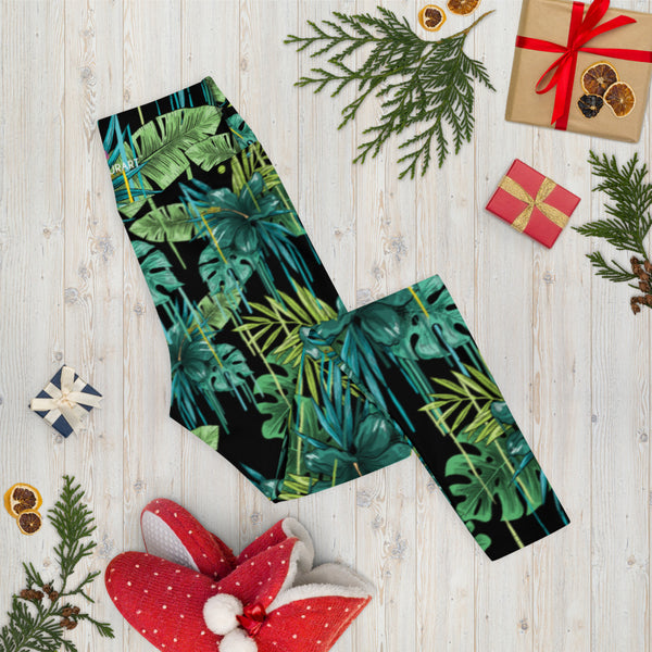 Black Tropical Yoga Leggings