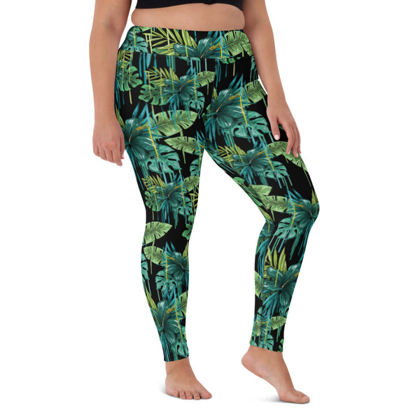 Black Tropical Yoga Leggings