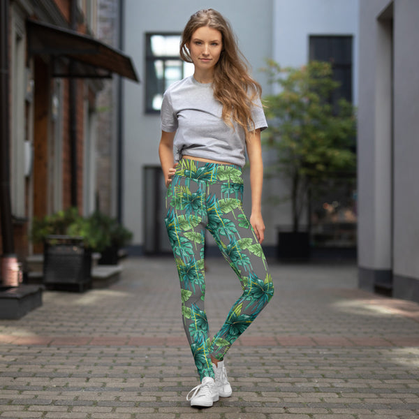 Grey Tropical Yoga Leggings