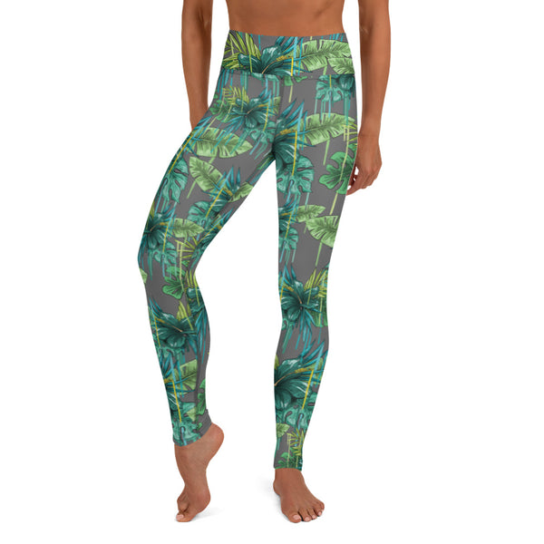 Grey Tropical Yoga Leggings