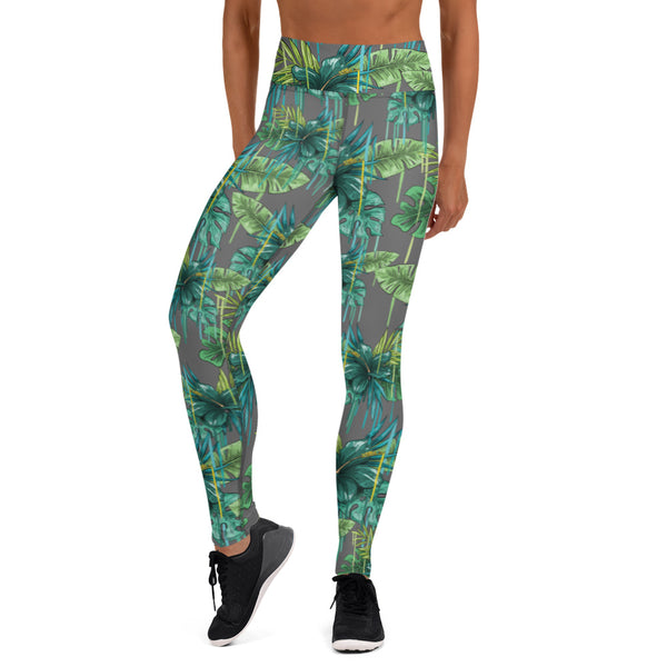 Grey Tropical Yoga Leggings