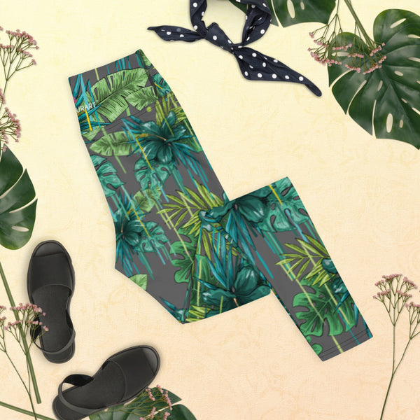 Grey Tropical Yoga Leggings