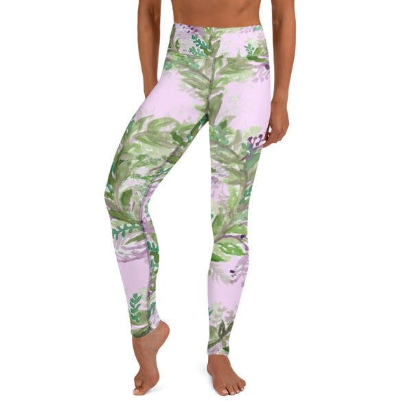 Light Pink Lavender Floral Tights, Yoga Leggings