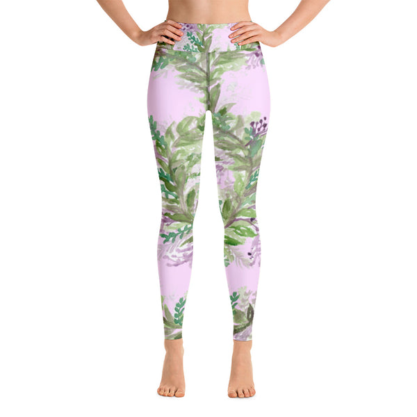 Light Pink Lavender Floral Tights, Yoga Leggings