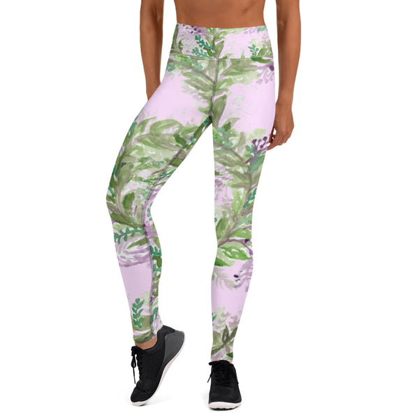 Light Pink Lavender Floral Tights, Yoga Leggings