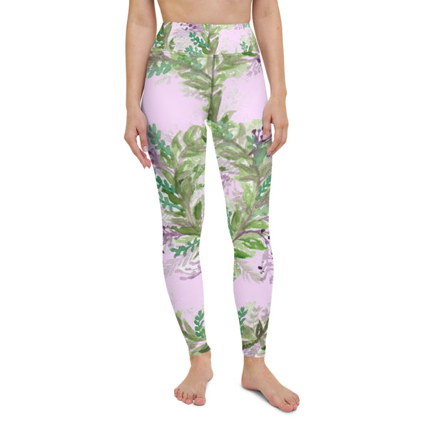 Light Pink Lavender Floral Tights, Yoga Leggings