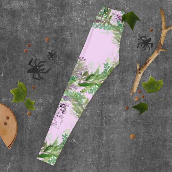 Light Pink Lavender Floral Tights, Yoga Leggings