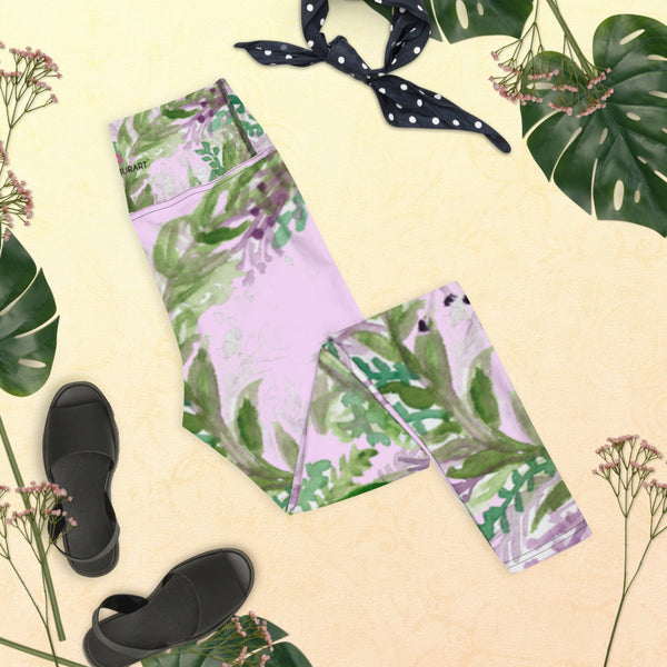 Light Pink Lavender Floral Tights, Yoga Leggings