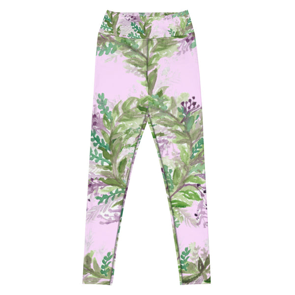 Light Pink Lavender Floral Tights, Yoga Leggings