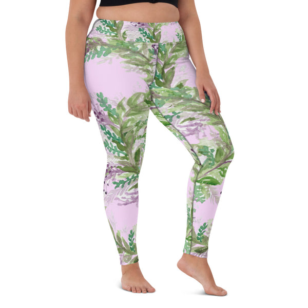 Light Pink Lavender Floral Tights, Yoga Leggings
