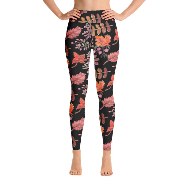 Fall Black Floral Yoga Leggings