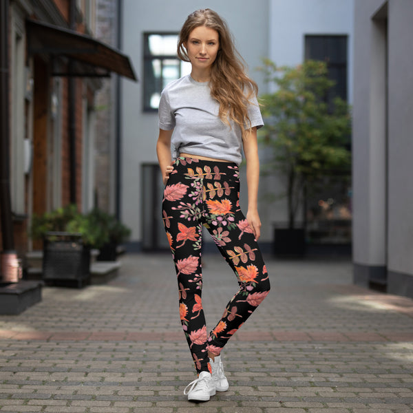 Fall Black Floral Yoga Leggings