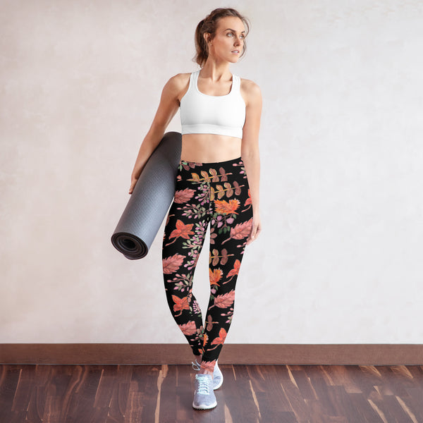 Fall Black Floral Yoga Leggings