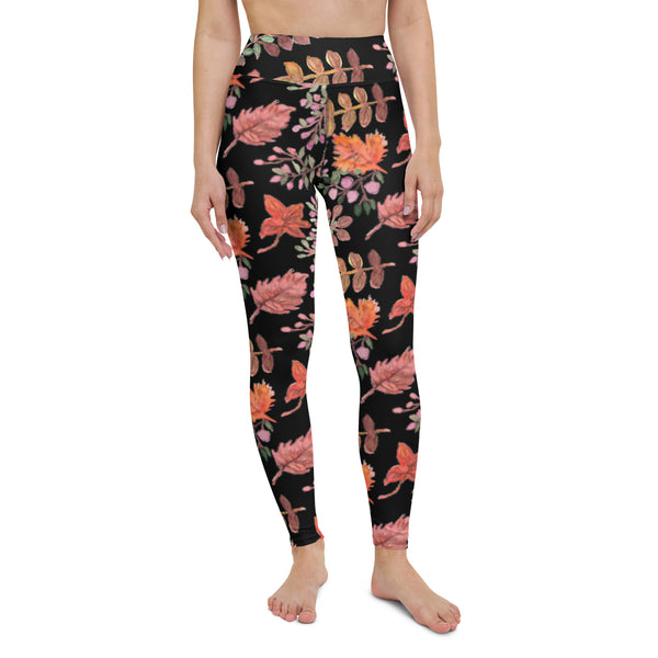 Fall Black Floral Yoga Leggings