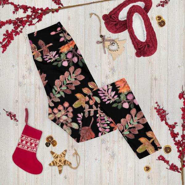 Fall Black Floral Yoga Leggings