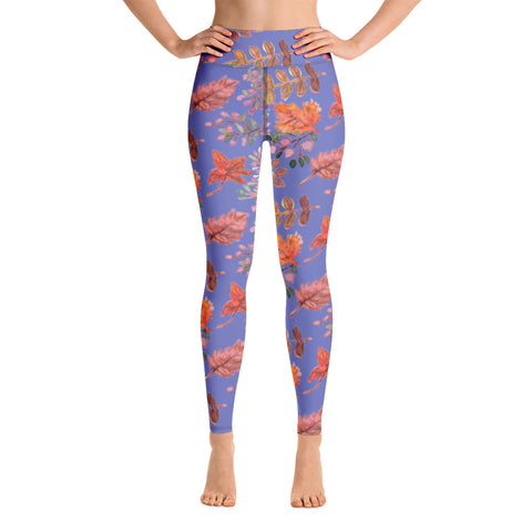 Purple Fall Leaves Yoga Leggings