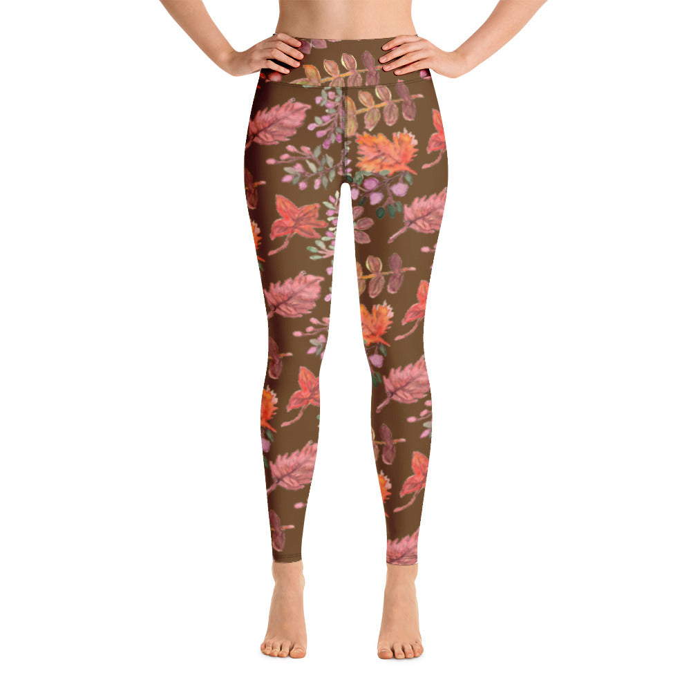 Fall Leaves Brown Yoga Leggings