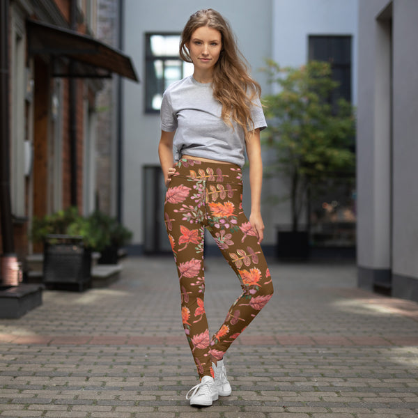 Fall Leaves Brown Yoga Leggings