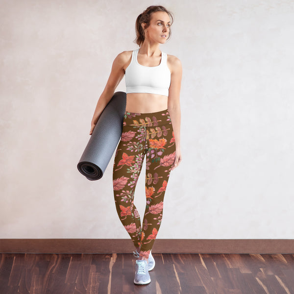 Fall Leaves Brown Yoga Leggings