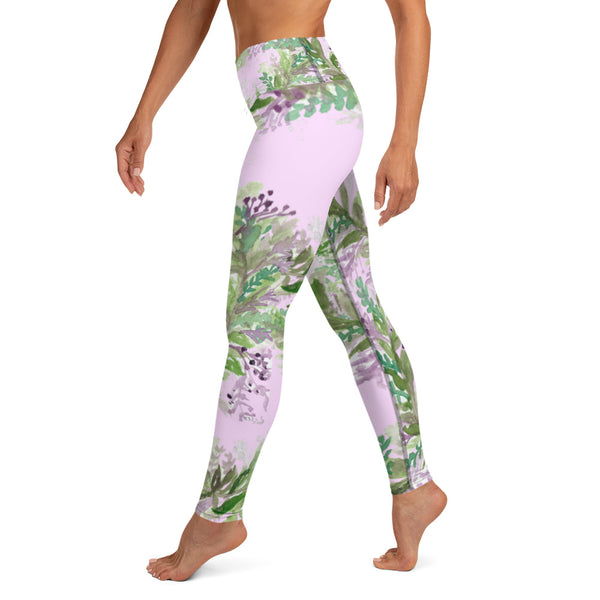 Light Pink Lavender Floral Tights, Yoga Leggings