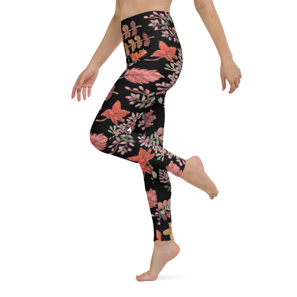 Fall Black Floral Yoga Leggings