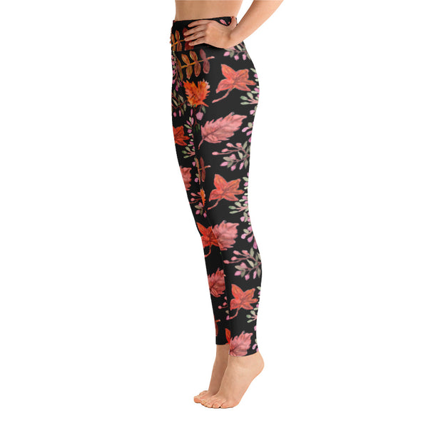 Fall Black Floral Yoga Leggings
