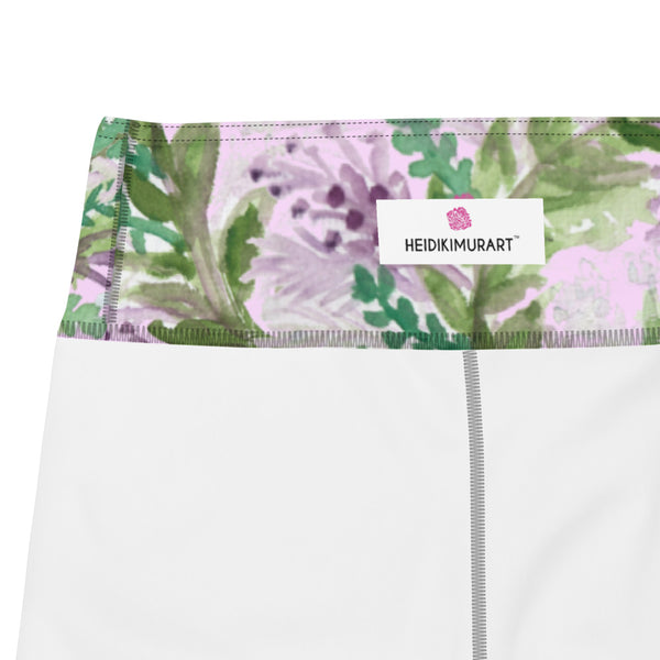 Light Pink Lavender Floral Tights, Yoga Leggings