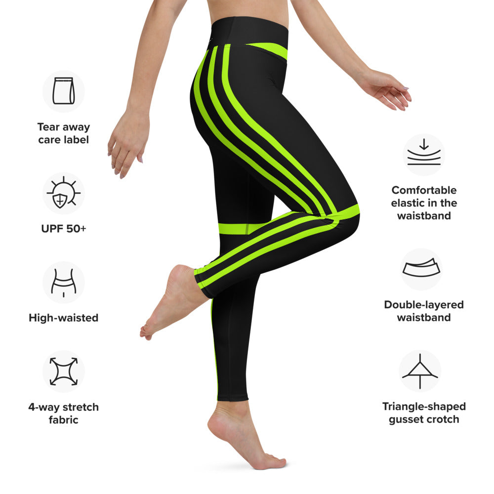 Black White Striped Yoga Leggings, Horizontal Stripes Yoga Pants