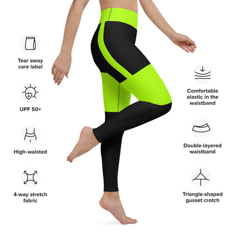 Green Black Women's Yoga Leggings, Striped Long Gym Active Wear Fitted Leggings Sports Long Yoga & Barre Pants - Made in USA/EU/MX (US Size: XS-6XL)