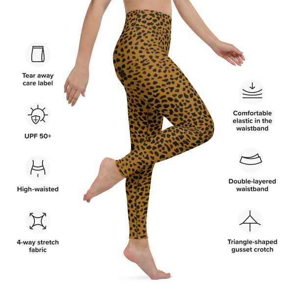 Tan Cheetah Print Yoga Leggings, Brown Leopard Abstract Animal Print Tights Leopard Animal Print Long Women's Gym Tights, Best Designer Women's Tights Long Yoga Pants, Designer Premium Quality Active Wear Fitted Leggings Sports Long Yoga & Barre Pants - Made in USA/EU/MX (US Size: XS-6XL)